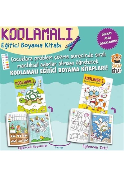 Kodlamalı Eğitici Boyama Kitabı 5-6 Yaş 2 Kitap Takım : 1. Ve 2. Seviye