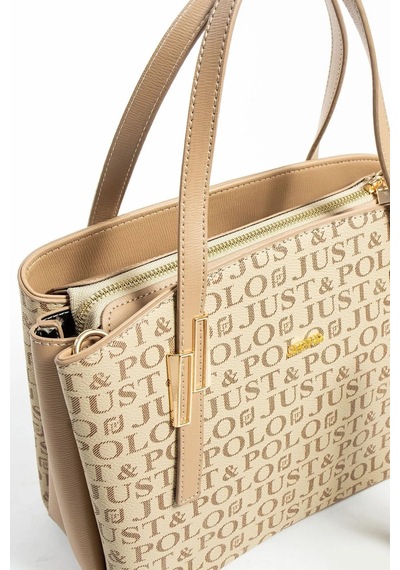 Just Polo Kadın Monogram Baskılı El Ve Omuz Çantası 232066mh Vizon 11162543