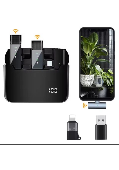 4 Mikrofonlu Apple Uyumlu iPhone Ve Type-c Kablosuz Yaka Mikrofonu Şarj