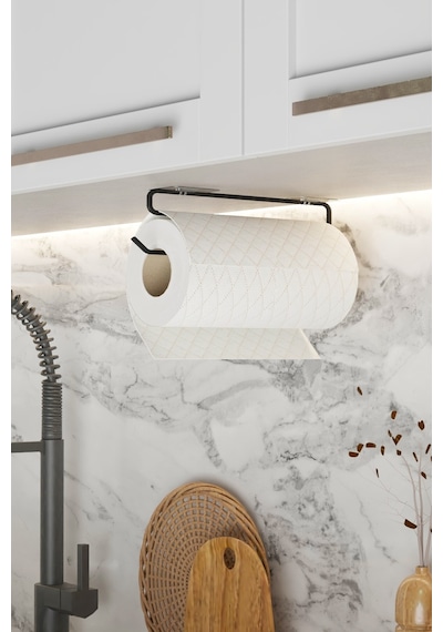 Zabata Yapışkanlı Kağıt Havluluk Siyah Kağıt Havlu Askısı Tutacağı Metal Banyo Mutfak Havluluğu Minimal Siyah