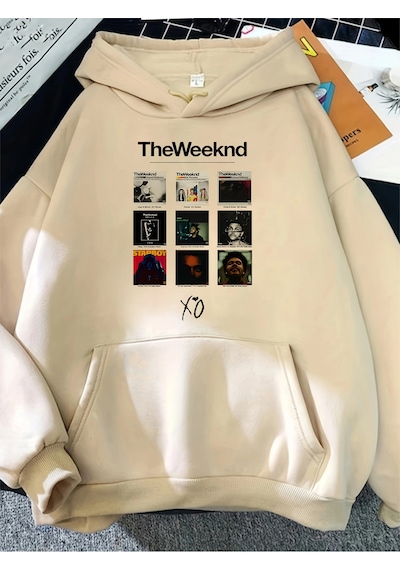 Uyguntarz Unisex The Weekend Baskılı Oversize Sweatshirt Bej