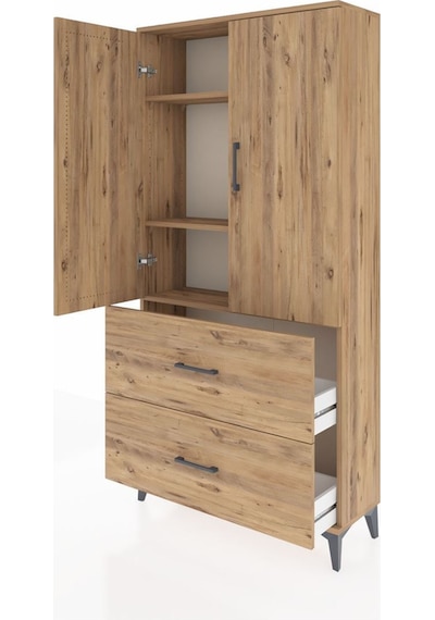 Arges Dolap 3 Raflı 2 Çekmeceli 2 Kapaklı 88x30x182 Çam-çam Atlas Çam
