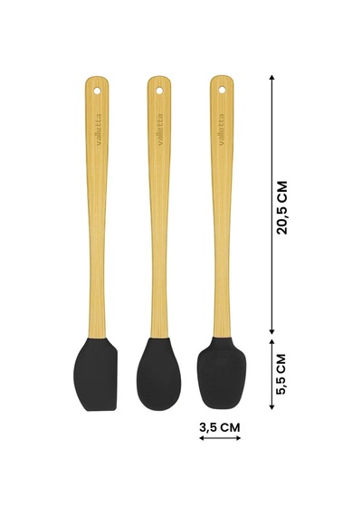 Valletta Indigo 3'lü Siyah Bambu Silikon Spatula Seti Uzun 26 Cm