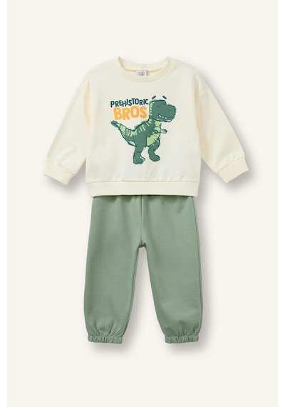 Defacto Dinozor Baskılı Sweatshirt Üst Lastikli Paça Alt 2li Takım Erkek Bebek H8482a526auer118 Ekru-er118
