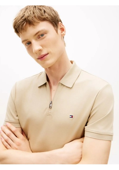 Tommy Hilfiger Mw0mw42758rbt Interlock Zip Reg Erkek Polo Tişört Bej