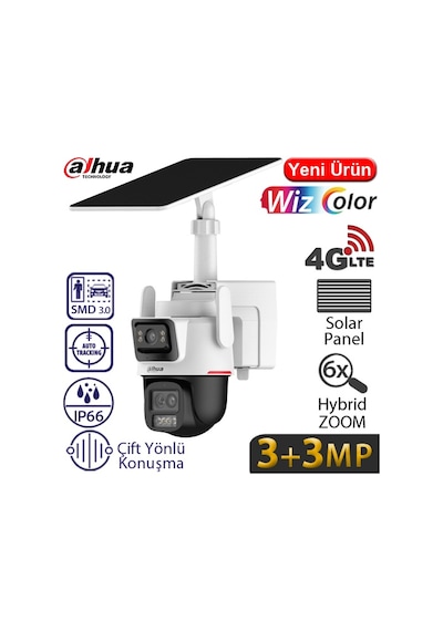 Dahua Ipc-pts2649c-3e3z-4gb20 3+3mp Ir 4g Wızcolor Solar Güneş Enerji Destekli Ip Pt Kamera