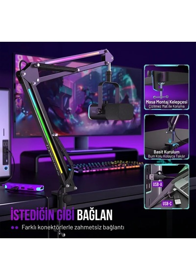 Fifine Ampligame Bm38 Rgb Profesyonel Oyuncu Mikrofon Standı