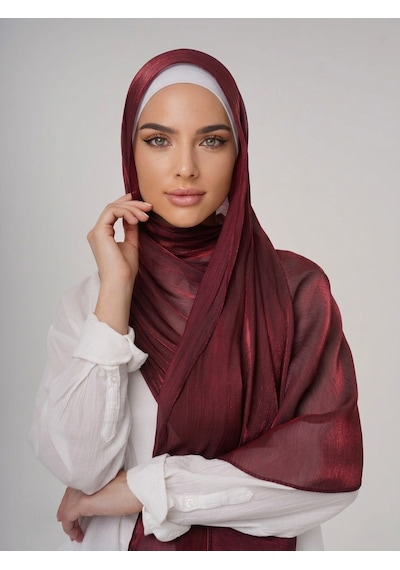 İpek Dükkanı Organza Shımmer Abiye Üzeri Parlak Şal Koyu Bordo