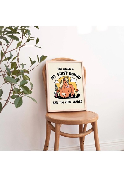 Çerçeveli Kovboy Atı Sözü Baskısı, İlk Rodeo Sözü Posteri, Retro Mantar Posterleri, Cottagecore Çocuk
