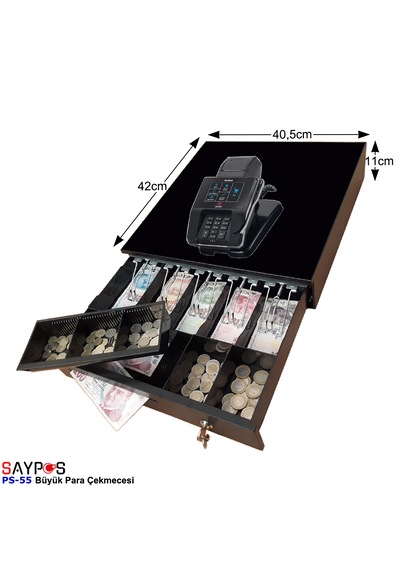 Mx915 Yazarkasa Uyumlu 5 Geniş Kağıt Para Gözlü Büyük Para Çekmecesi 40,5x42x11cm