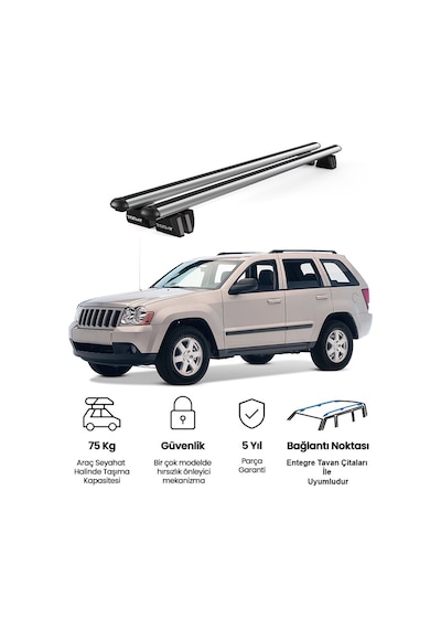 Pençe Jeep Grand Cherokee Renagede 2005 Ve Sonrası Uyumlu Gri Ara Atkı Port Bagaj Tavan Barı