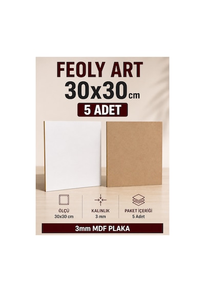 3 Mm 30x30 Mdf Plaka 5 Adet - Hobi, Maket, Ahşap El Sanatları İçin Uygun 5 Li Paket