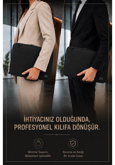 Mila 3in1 Serisi Mlk140 13,14 İnch Uyumlu Tablet, Laptop El Ve Omuz Çantası - Siyah