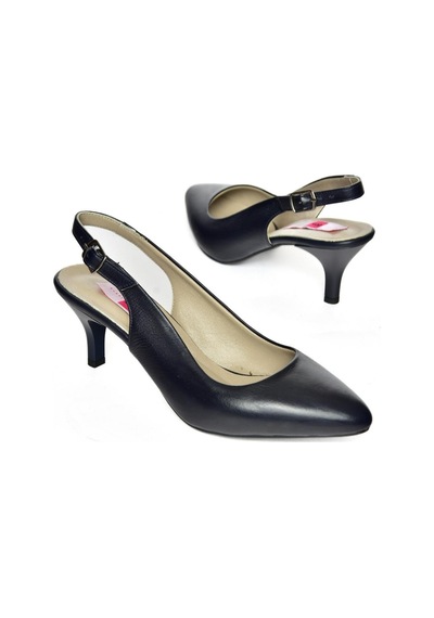 Fox Shoes S908002303 Lacivert Hakiki Deri Alçak Topuklu Kadın Ayakkabı Lacivert