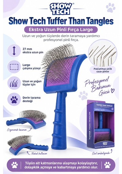 Showtech Tuffer Than Tangles Ekstra Uzun Kedi & Köpek Tarama Fırçası Large