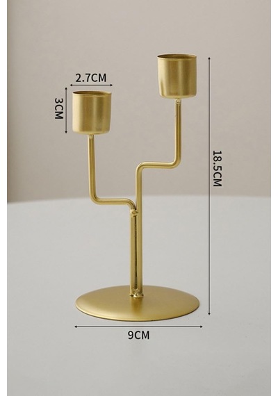 2 Li Metal Asimetrik Gold Şamdan Dekoratif Mumluk Cin993sr Diğer