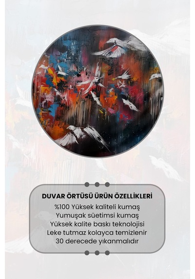 Kuşların Dansı Desenli Duvar Halısı Duvar Örtüsü Tapestry Süet Dokulu Kumaş