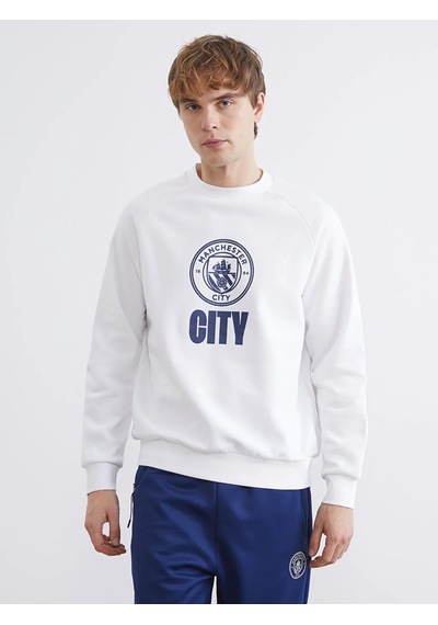 Lc Waikiki Beyaz Bisiklet Yaka Manchester City Baskılı Erkek Sweatshirt