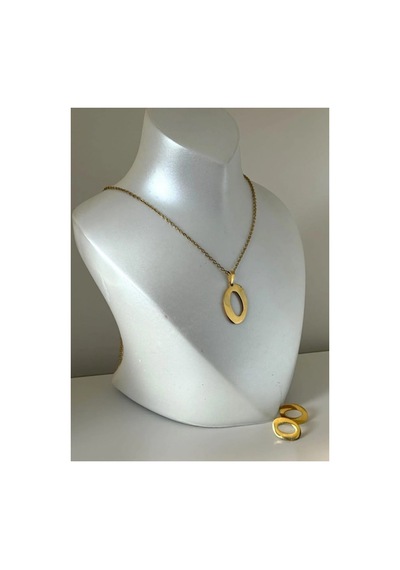 Lunarie O Harfi 14k Gold Çelik Oval Halka Kolye Küpe Takı Seti Altın