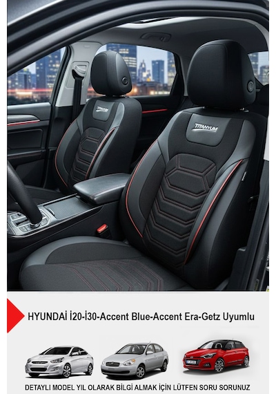 Titanyum Serisi Lüks Keten Oto Koltuk Kılıfı- Hyundai İ20-i30-accent-blue-era-getz Uyumlu Kırmızı