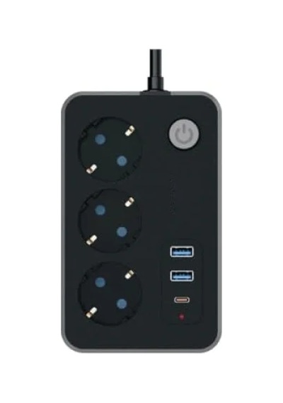 Akım Korumalı Uzatma Kablosu - 3 Priz, 2 Usb, 1 Type-c 0