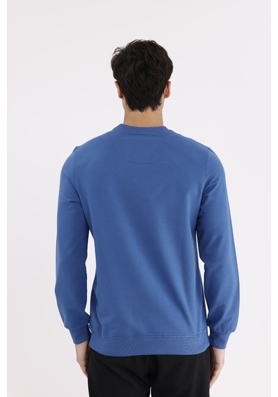 Rowinger Minimal Göğüs İşlemeli Rahat Kalıp Esnek Manşetli Mevsimlik Bisiklet Yaka Sweatshirt İndigo