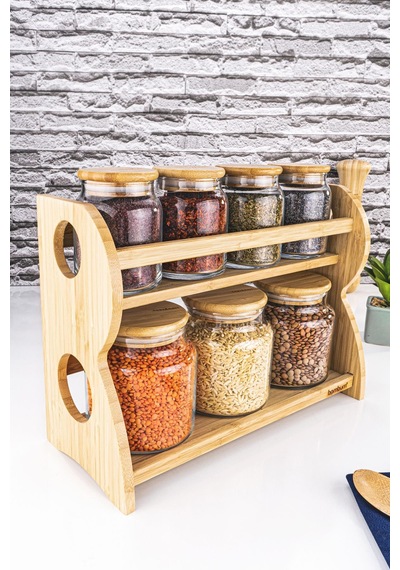 Bambum Bench - 8 Parça 2 Katlı Standlı Baharatlık Seti