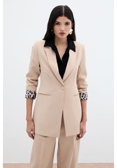 Sateen Mono Yaka Klasik Ceket - Camel