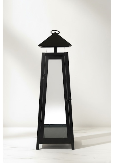 Eliza Metal Mumluk Şamdan - Askılı Cam Panelli Dekoratif 60 Cm Siyah Fener