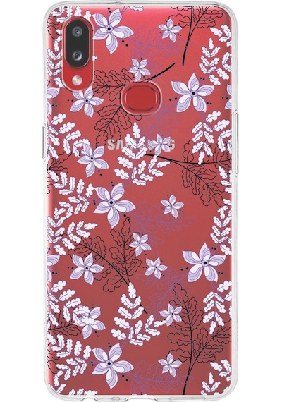 Samsung Galaxy A10s Uyumlu Kapak Floral Lila Tasarımlı Şeffaf Silikon Kılıf