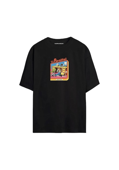 Hide From Reality Siyah - Beyaz Oversize T-shirt SIYAH