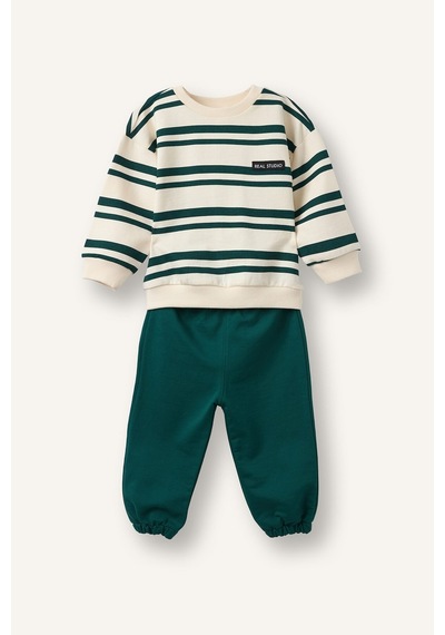 Defacto Çizgili Bisiklet Yaka Sweatshirt Üst Lastikli Paça Alt 2li Takım Erkek Bebek I0235a526augn1116 Yeşil-gn1116