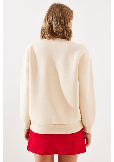 Shade Kadın Üç İplik Şardonlu Yuvarlak Yaka Pati Baskılı Sweatshirt Mbhs005 60601005 - Bej