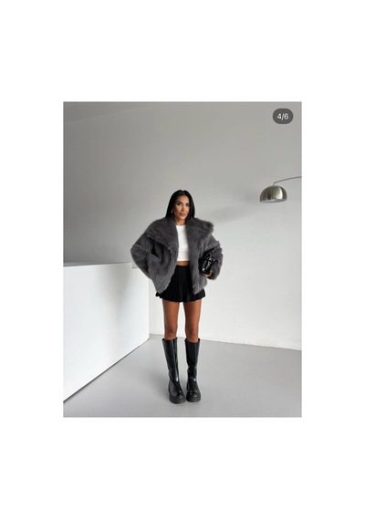 Tille Miss Dame Yumuşak Dokunuşlu Oversize Peluş Mont Antrasit Antrasit