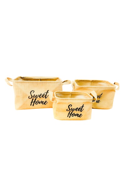 Bitki Tasarımı Sweet Home Jüt Hasır Ev Düzenleyici Mutfak Banyo Salon Sepeti Katlanır Sıvı Korumalı Üçlü Set
