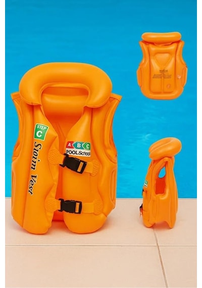 Çocuklar İçin Turuncu Renk Abc Desen 7x11 Yaş 20x45 Kg Şişme Yelek