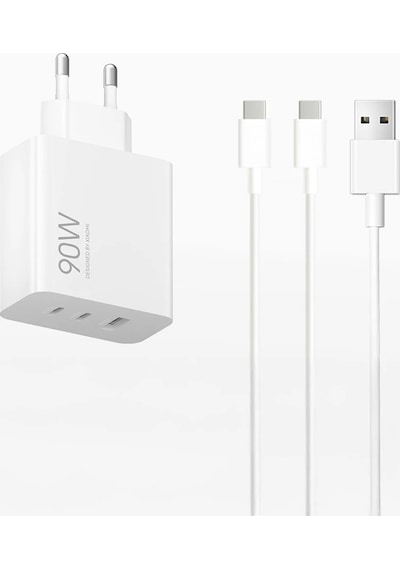 Xiaomi 90W HyperCharge Power Adapter (3-Port) EU 2× USB-C + 1× USB-A Hızlı Şarj Adaptörü