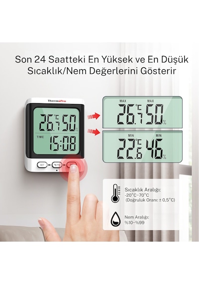 Thermopro Tp152 8,5" Lcd Ekranlı İç Mekan Dijital Sıcaklık Ve Nem Ölçer Termometre