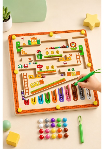Manyetik Labirent Manyetik Kalemli Ahşap Eğitici Oyuncak Dikkat Geliştirici Montessori Aktivite