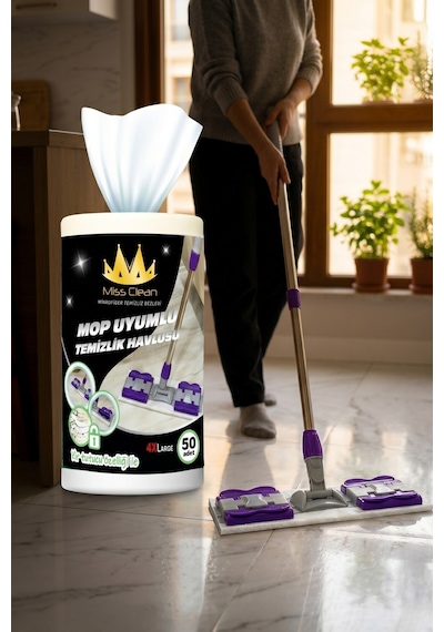 50 Yaprak 4xl Büyük Boy Mandallı Mop Uyumlu Islak Yer Temizlik Havlusu - Kullan At Bez Beyaz
