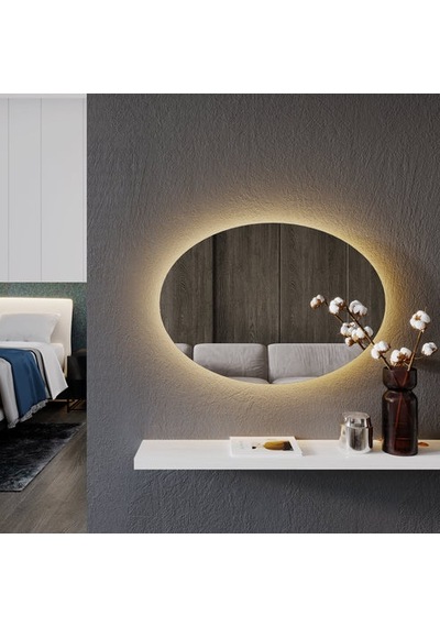 50x70 Cm Oval Dim Edilebilir Dokunmatik Led Ayna 3000k Günışığı Sarı