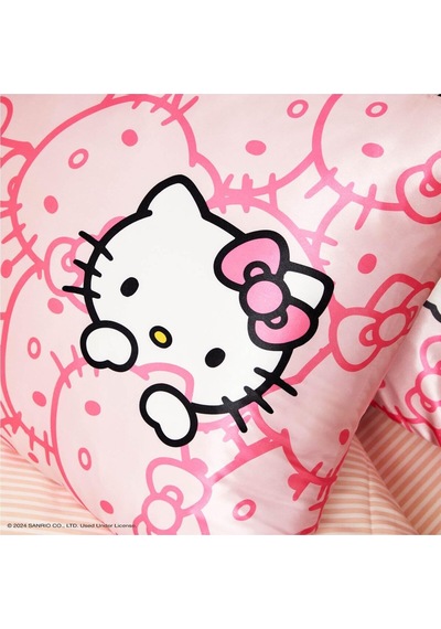 Hello Kitty X Fermuarlı Saten Yastık Kılıfı, 66 X 48 Cm Koyu Pembe