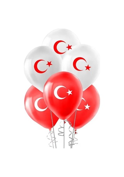 Rasyonel Metalik Balon 100lü Ay Yıldızlı Beyaz - Kırmızı