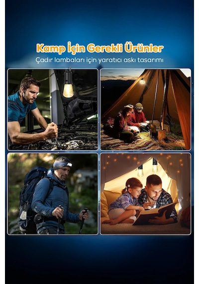 Volemi V-012 Taşınabilir Usb Şarjlı Led Ampul Outdoor Kamp Bahçe Lambası Askılı Kırılmaz Led Işık