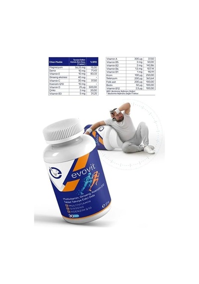 Tr Evovit Multivitamin Tablet, 30 Tablet, Ginseng Ve Koenzim Q10, Enerji Metabolizması Ve Bağışıklık Sistemi Deste