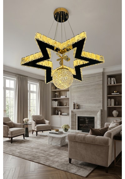 Yıldız Kristal Taşlı Modern Sarkıt Led Avize Çok Renkli