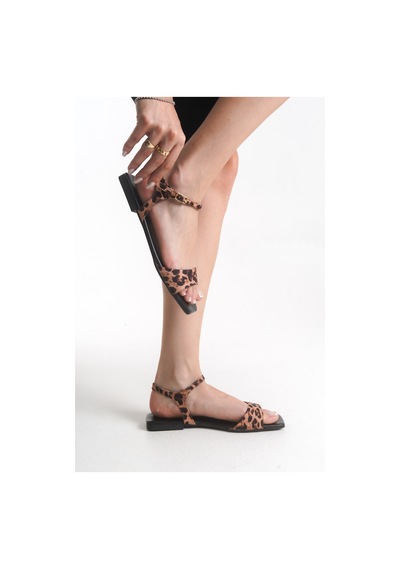 Selene Kadın Tek Bantlıı Sandalet A012-k265 Siyah -Taba