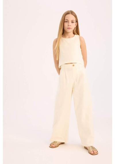 DeFacto Kız Çocuk 2'li Takım Kolsuz Bluz Geniş Bol Paça Pantolon D9487A825SMER235 Ekru DeFacto Kız Çocuk 2'li Takım Kolsuz Bluz Geniş Bol Paça Pantolon D9487A825SMER235 Ekru