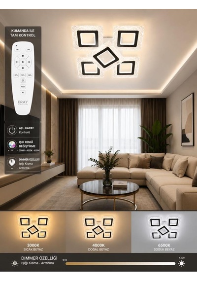Eray Aydınlatma A016-4+1 Beyaz Dimmer Kumandalı Led Avize