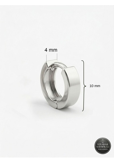 925 Ayar Gümüş Rodyum Kaplama Yuvarlak Erkek Huggie Halka Küpe - Tek 4x11mm